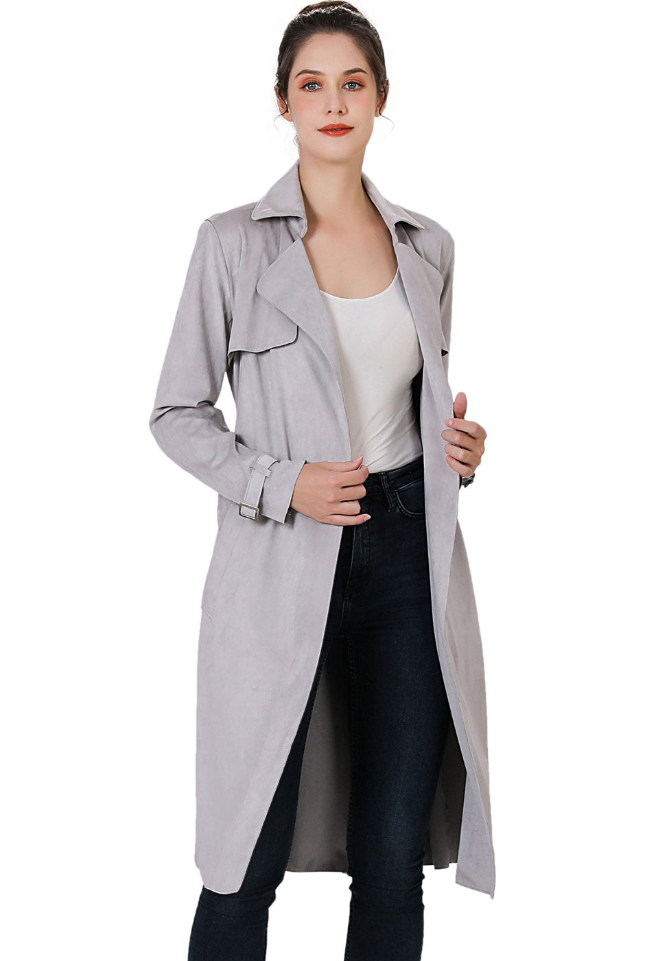 BGSD Women Charlotte Long Suede Trench Coat