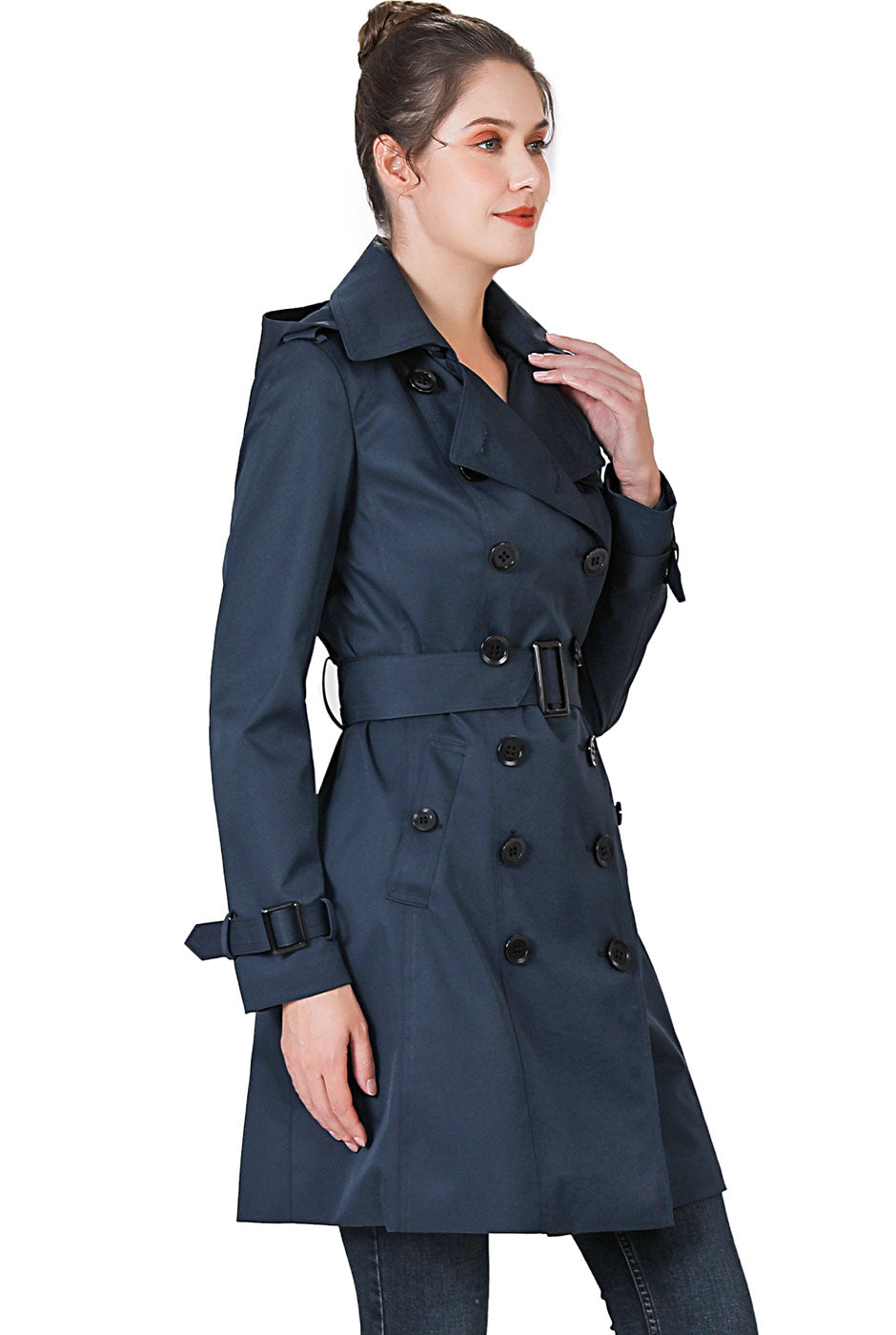 BGSD Women Alexa Waterproof Classic Hooded Trench Coat X Large Navy