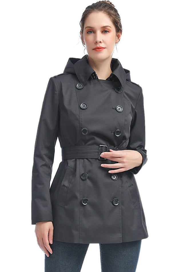 BGSD Women Evelyn Waterproof Classic Hooded Short Trench Coat