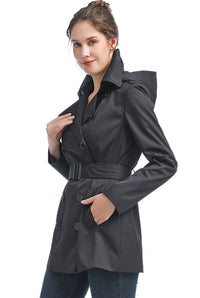 BGSD Women Evelyn Waterproof Classic Hooded Short Trench Coat