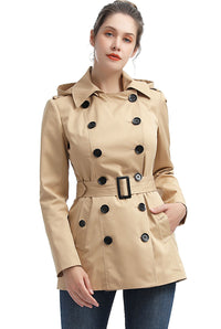 BGSD Women Evelyn Waterproof Classic Hooded Short Trench Coat