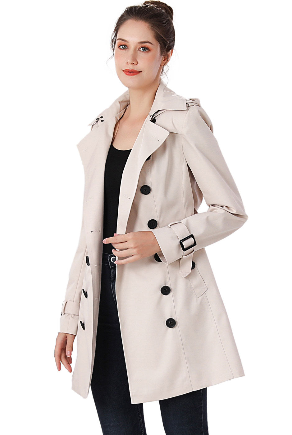 BGSD Women Leah Waterproof Hooded Mid Length Trench Coat