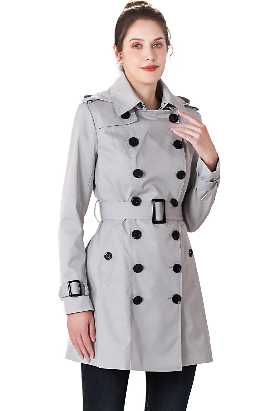 BGSD Women Leah Waterproof Hooded Mid Length Trench Coat