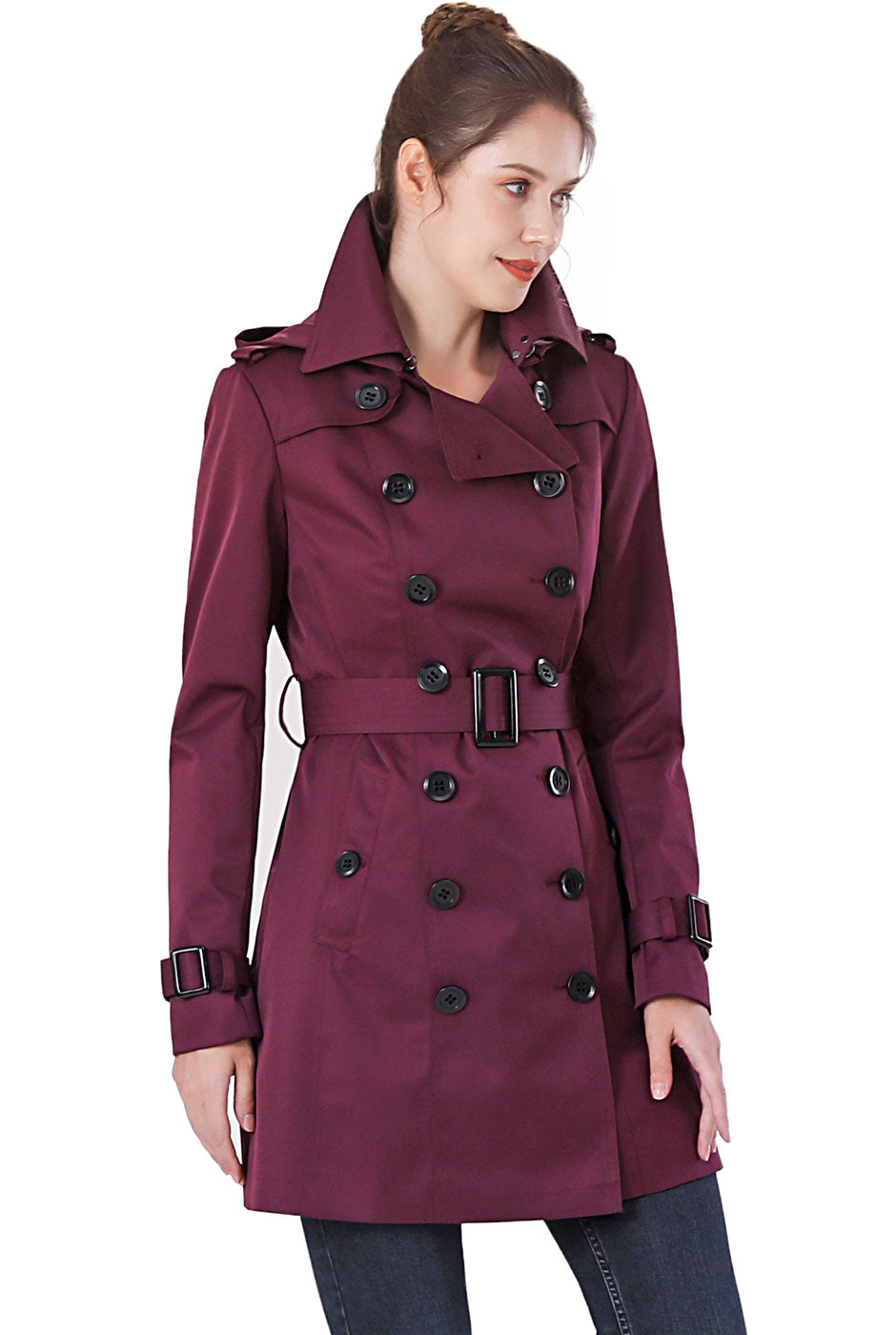 BGSD Women Leah Waterproof Hooded Mid Length Trench Coat