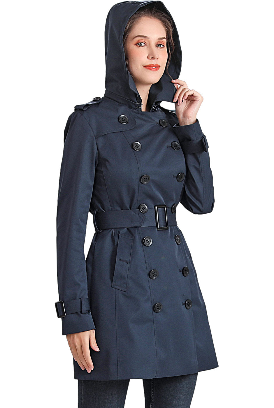 BGSD Women Leah Waterproof Hooded Mid Length Trench Coat