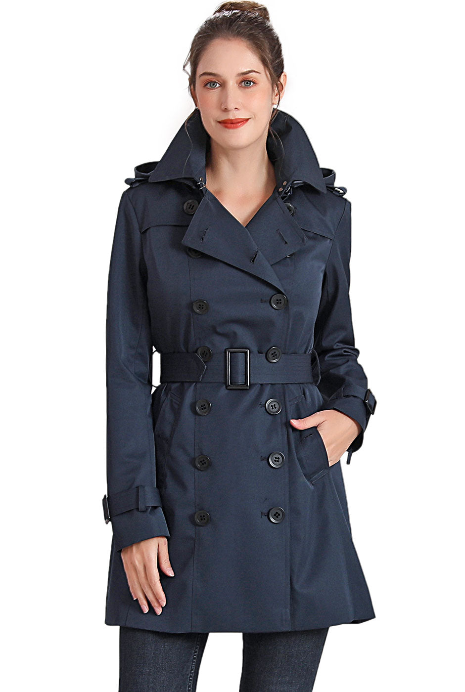 BGSD Women Leah Waterproof Hooded Mid Length Trench Coat