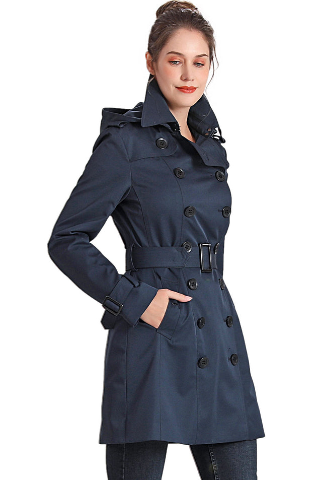 BGSD Women Leah Waterproof Hooded Mid Length Trench Coat