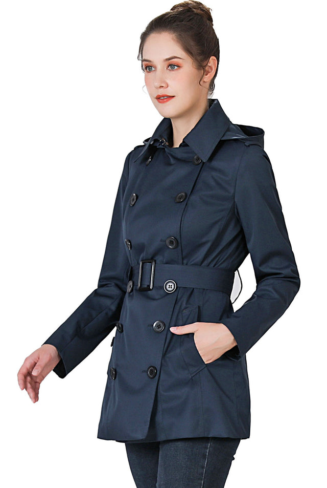 BGSD Women Evelyn Waterproof Classic Hooded Short Trench Coat