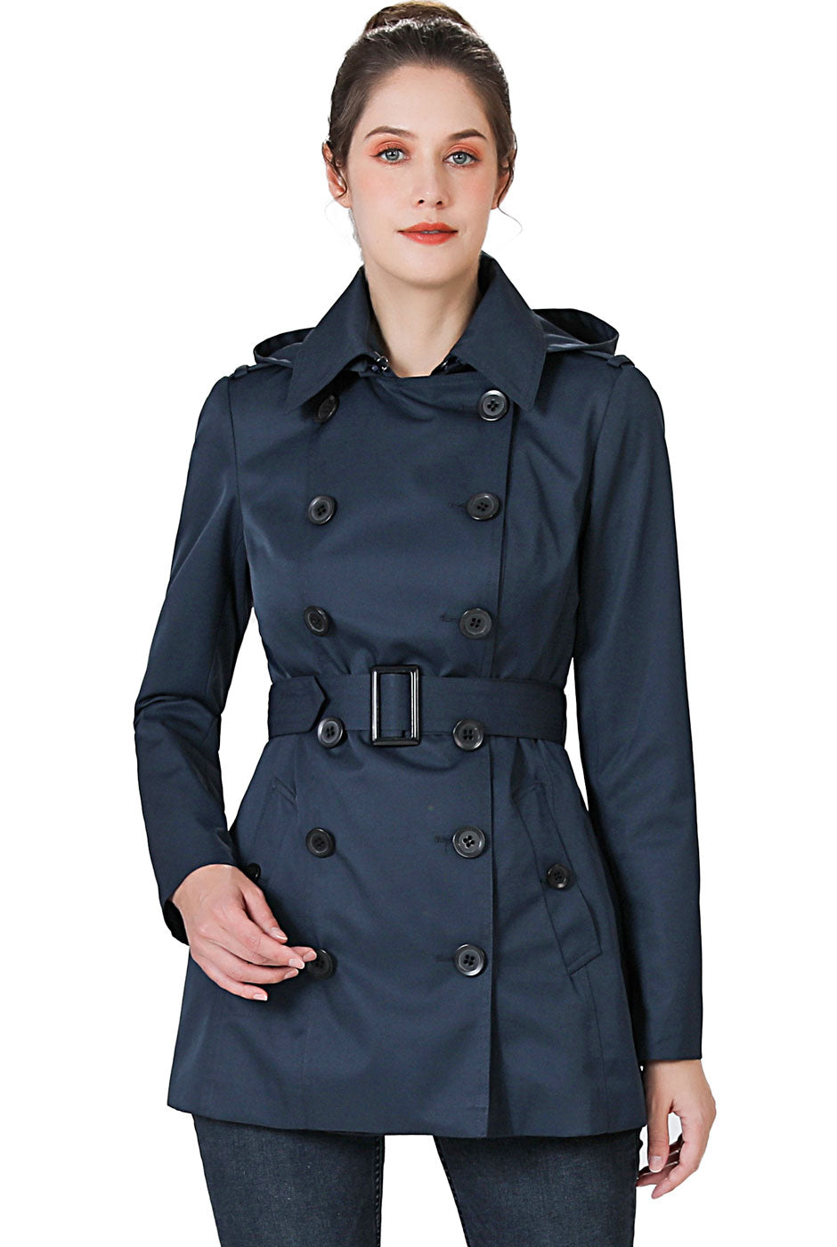 BGSD Women Evelyn Waterproof Classic Hooded Short Trench Coat