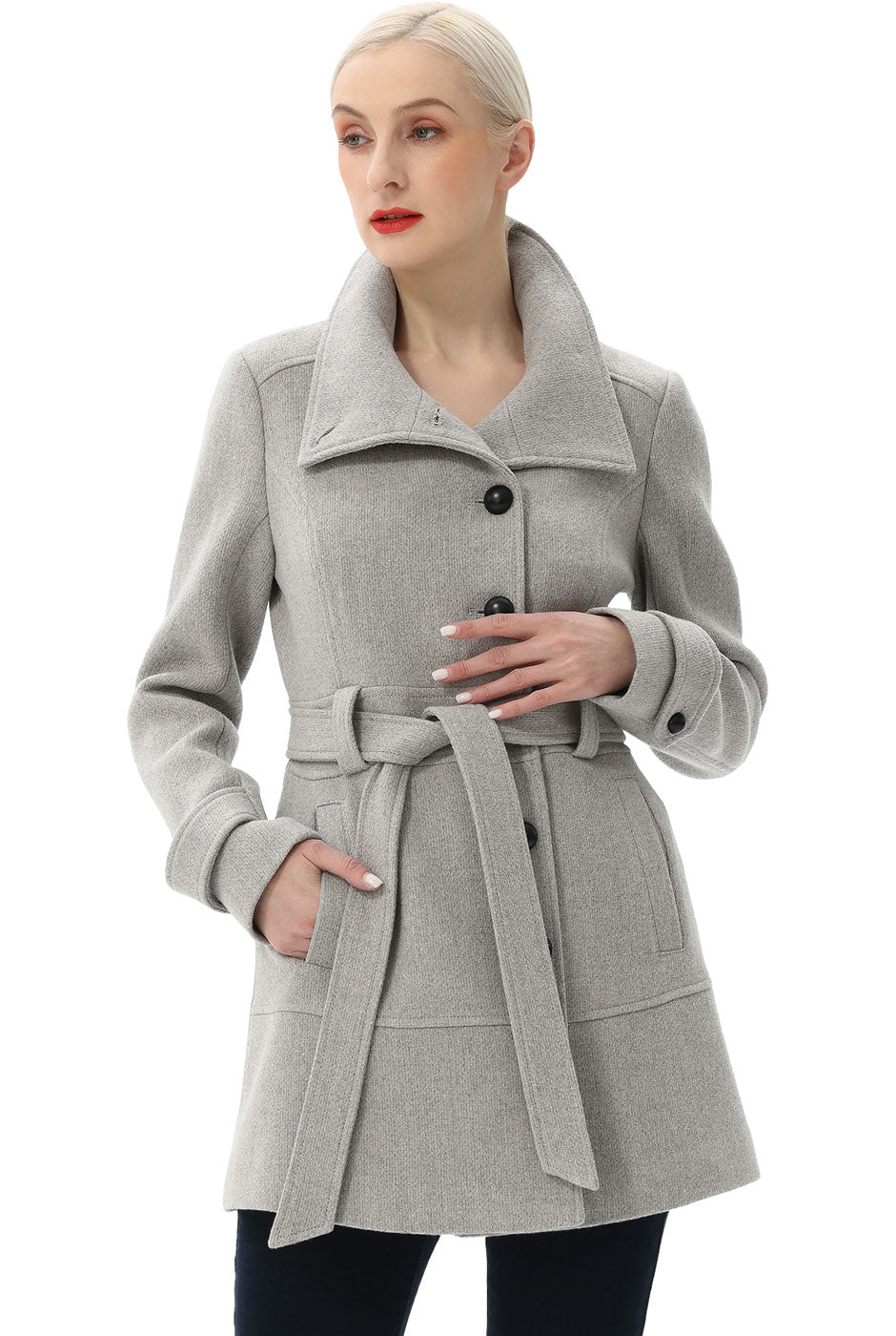 BGSD Women Wool Belted Walking Coat