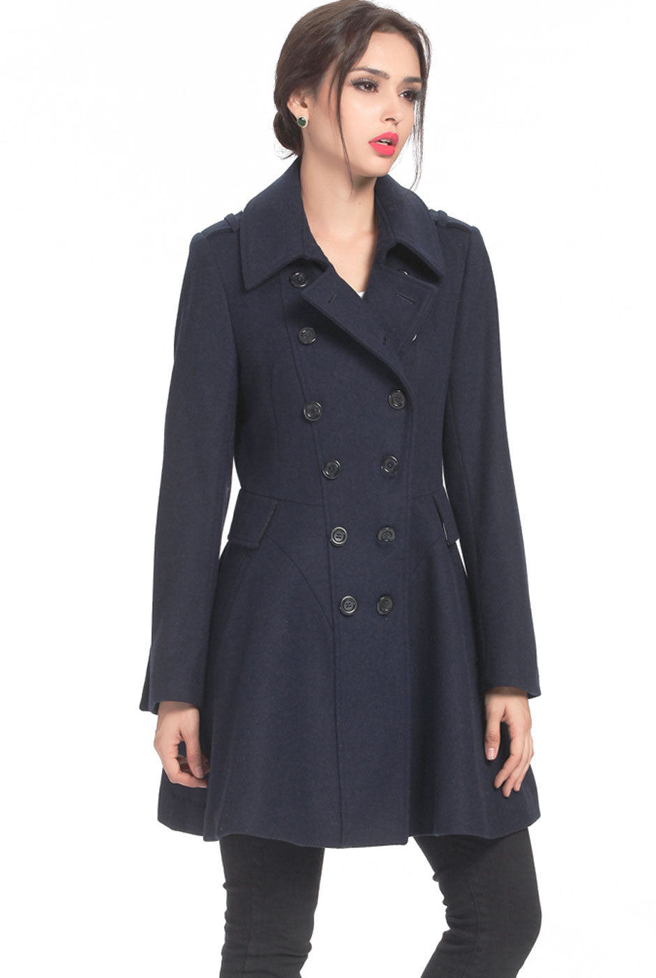 BGSD Women Emma Fit & Flare Wool Pea Coat