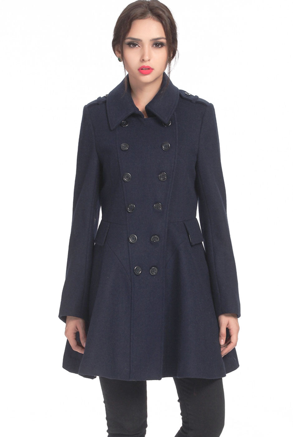 BGSD Women Emma Fit & Flare Wool Pea Coat