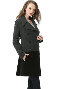 BGSD Women Riley Color Block Wool Pea Coat