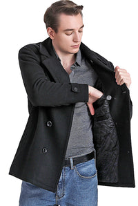 Landing Leathers Men Navy Wool Blend Pea Coat