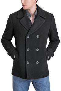 Landing Leathers Men Navy Wool Blend Pea Coat