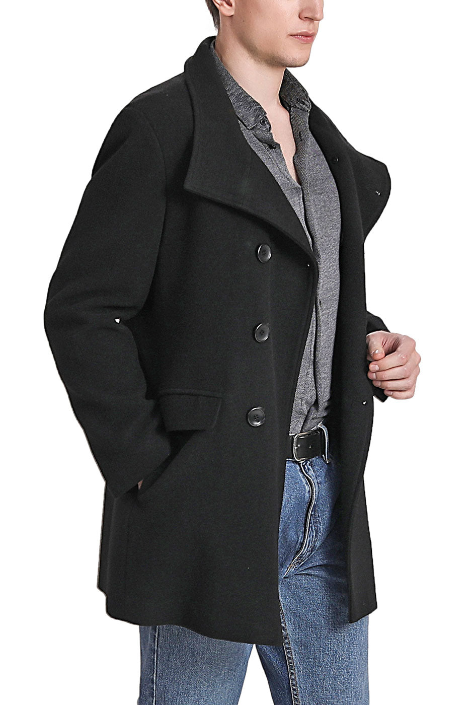 Landing Leathers Men Wing Collar City Wool Blend Pea Coat