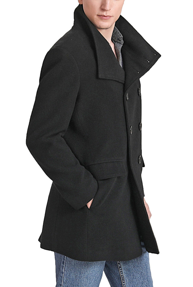 Landing Leathers Men Wing Collar City Wool Blend Pea Coat