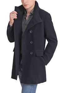 Landing Leathers Men Wing Collar City Wool Blend Pea Coat