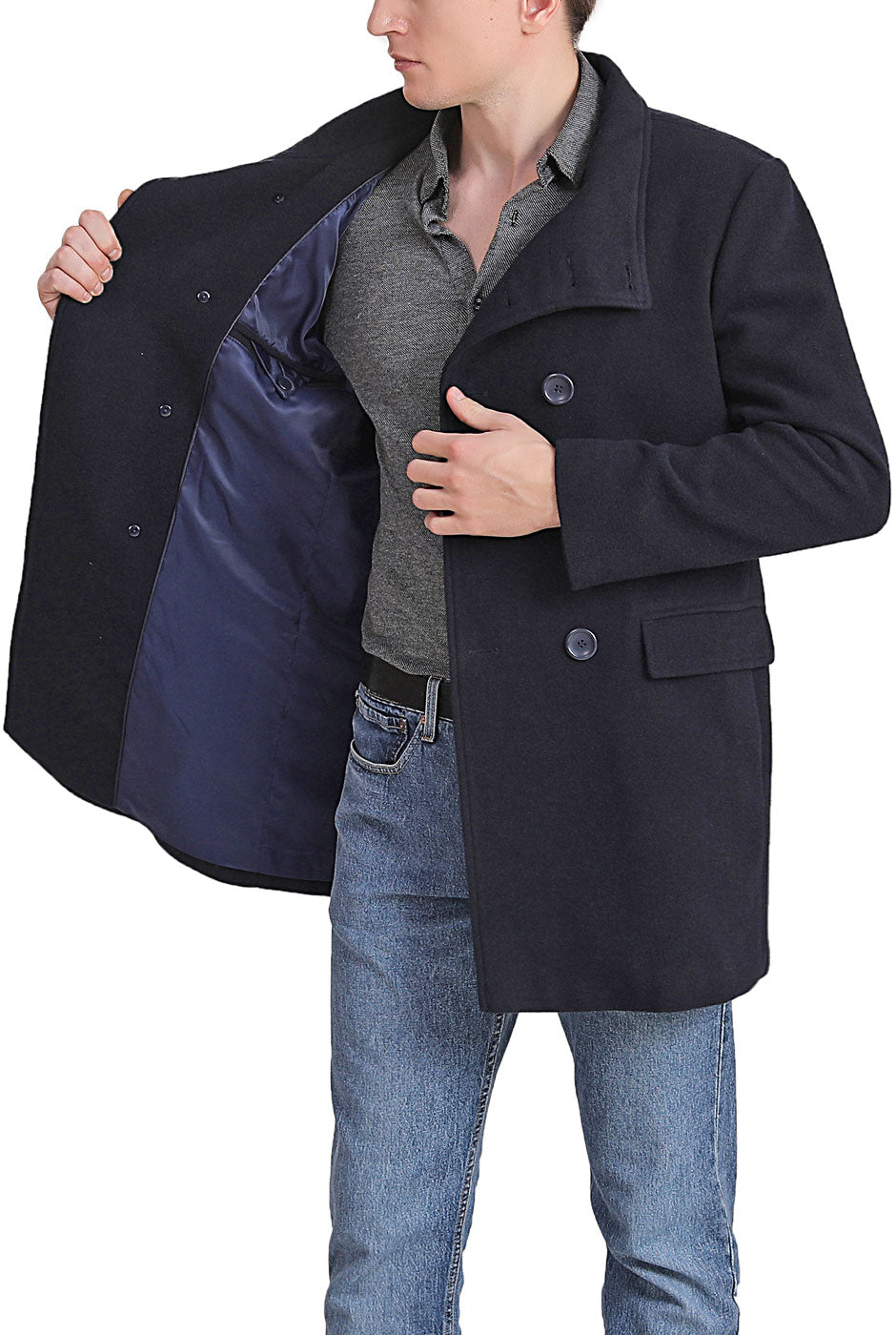 Landing Leathers Men Wing Collar City Wool Blend Pea Coat