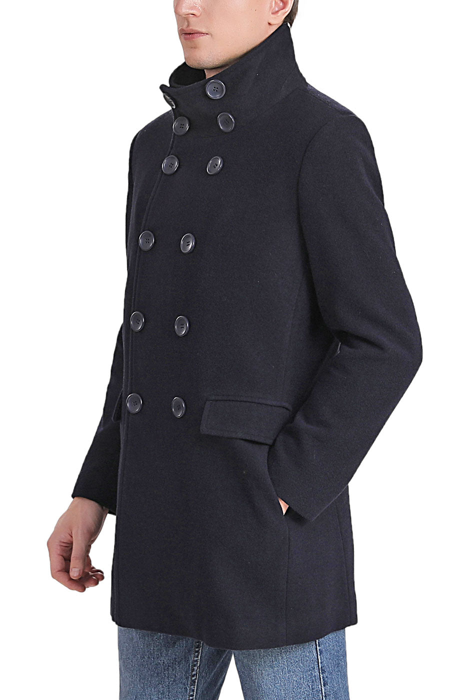 Landing Leathers Men Wing Collar City Wool Blend Pea Coat