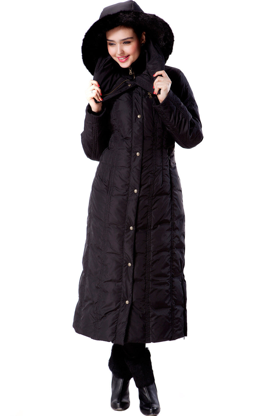 phistic womens lacey long hooded puffer down coat