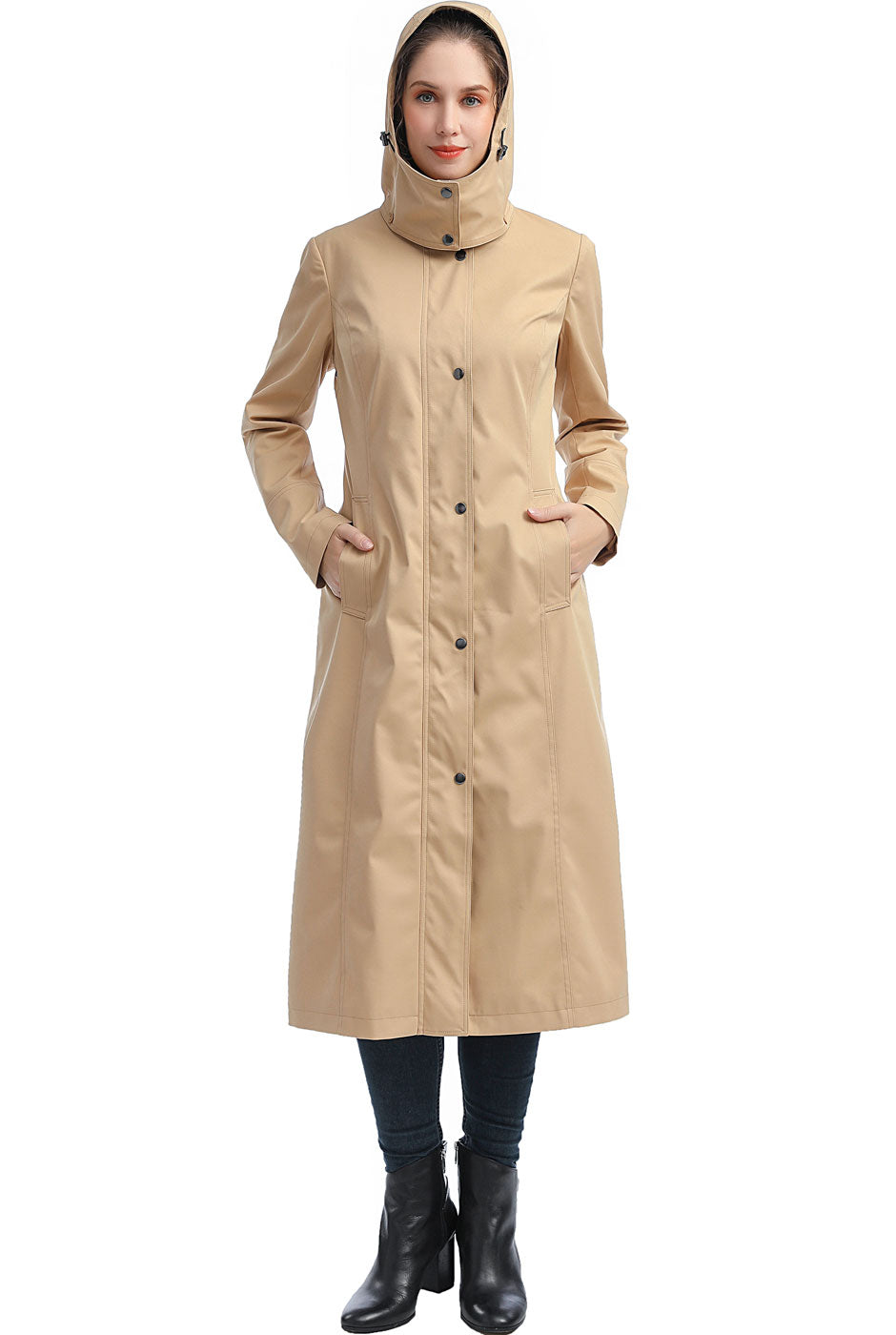 Womens long hot sale trench raincoat