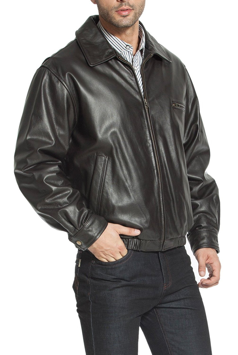 BGSD Men Aaron Classic Cowhide Leather Bomber Jacket