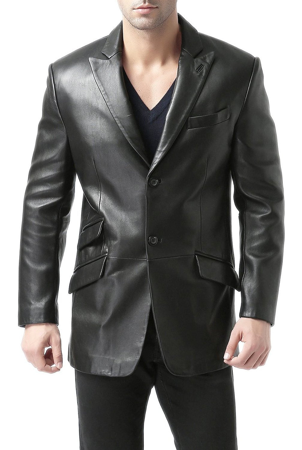 BGSD Men Noah Two-Button Lambskin Leather Blazer