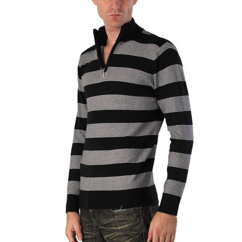 Sandals Cay Men's Half Zip Stripe Wool Blend Sweater - Black/Gray