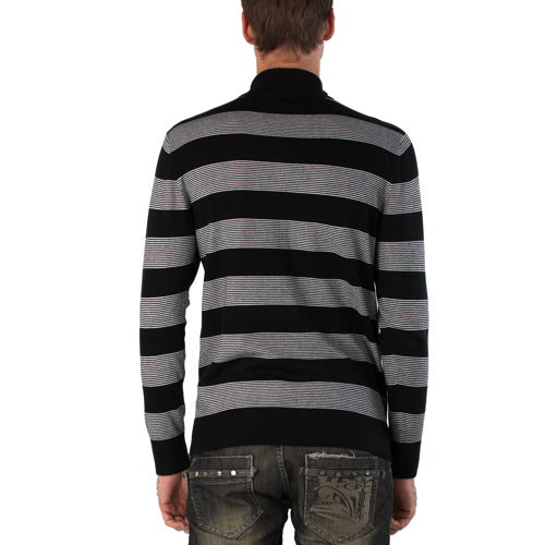 Sandals Cay Men's Half Zip Stripe Wool Blend Sweater - Black/Gray