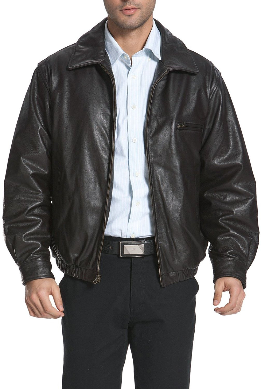 BGSD Men Aaron Classic Cowhide Leather Bomber Jacket