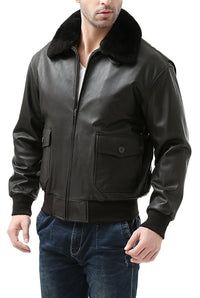 Landing Leathers Men Premium Navy G-1 Goatskin Leather Flight Bomber Jacket