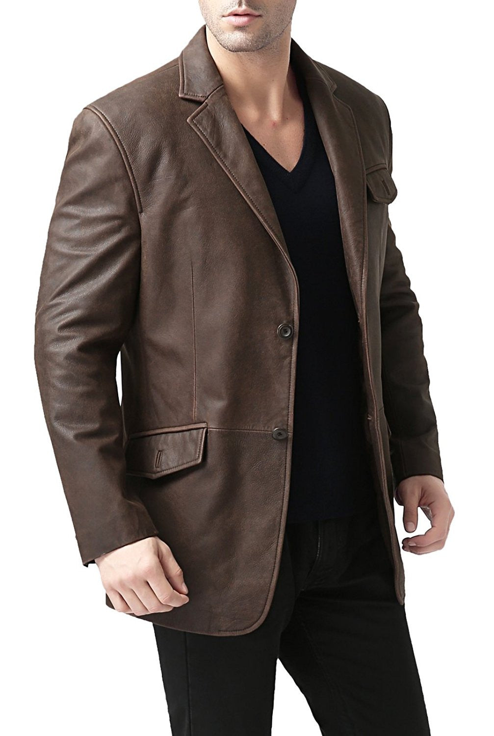 bgsd mens two button cowhide leather blazer