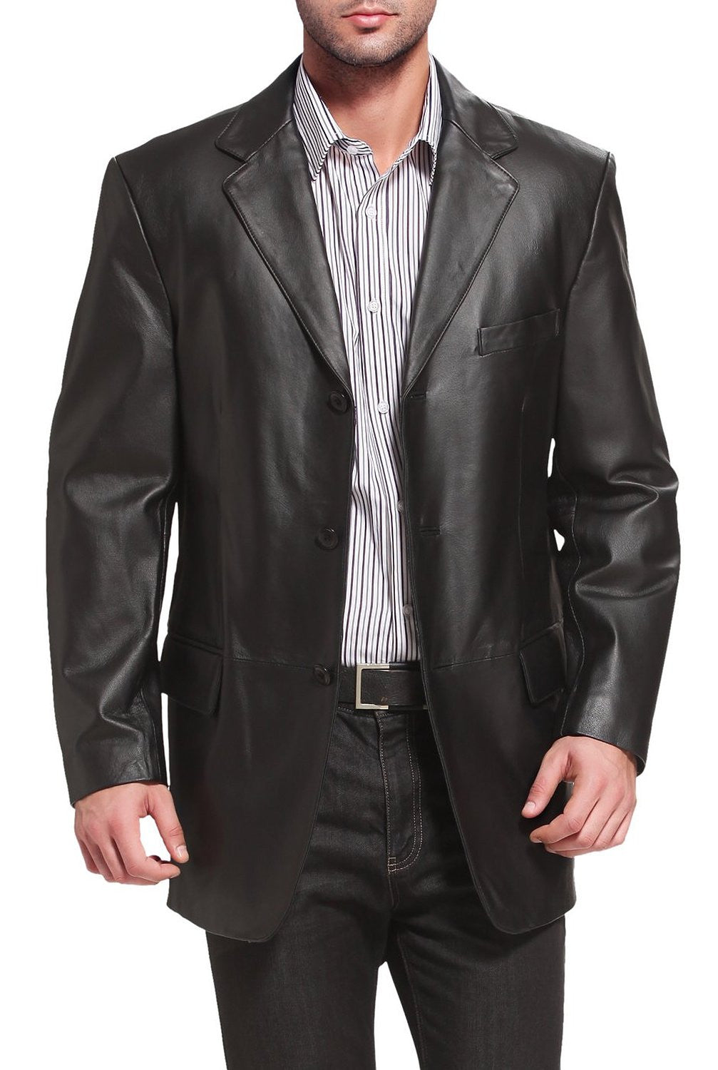 BGSD Men Liam Three-Button Leather Blazer