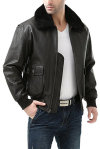 Landing Leathers Men Premium Navy G-1 Goatskin Leather Flight Bomber Jacket