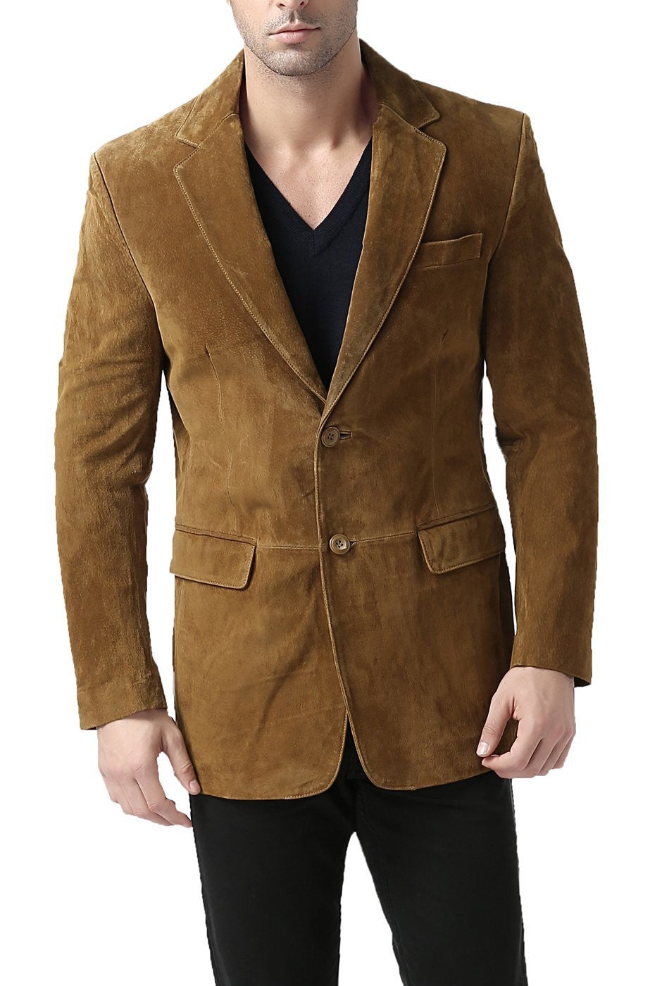 BGSD Men Cliff Classic Two-Button Suede Leather Blazer