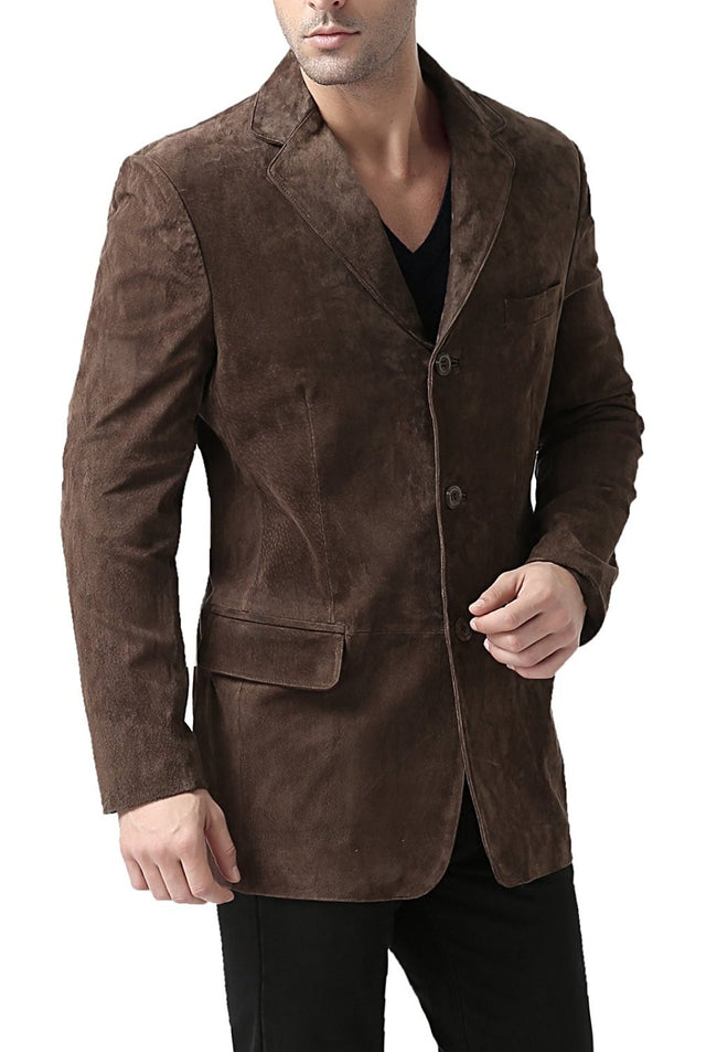 BGSD Men Robert Three-Button Suede Leather Blazer