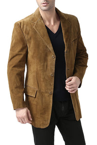 BGSD Men Robert Three-Button Suede Leather Blazer