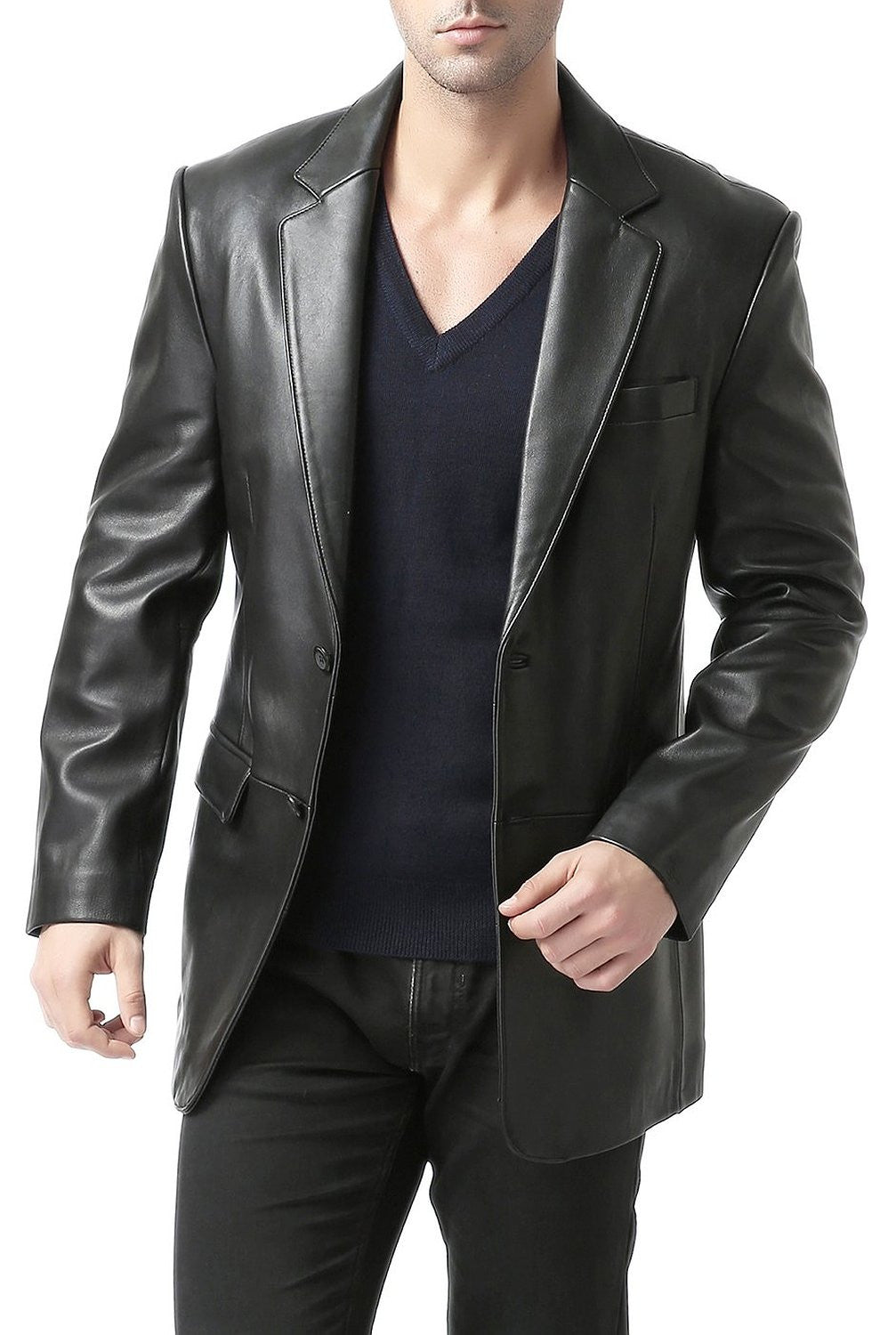 BGSD Men Richard Classic Two-Button Lambskin Leather Blazer