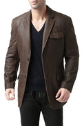 bgsd mens two button cowhide leather blazer