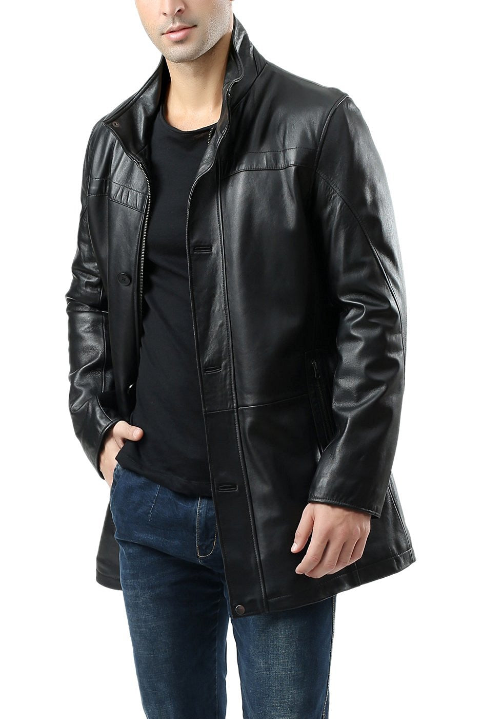 BGSD Men Chad New Zealand Lambskin Leather Car Coat