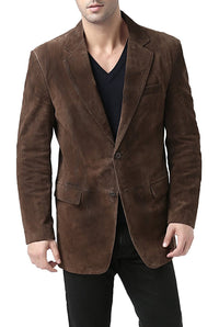 BGSD Men Cliff Classic Two-Button Suede Leather Blazer