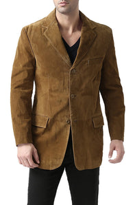 BGSD Men Robert Three-Button Suede Leather Blazer