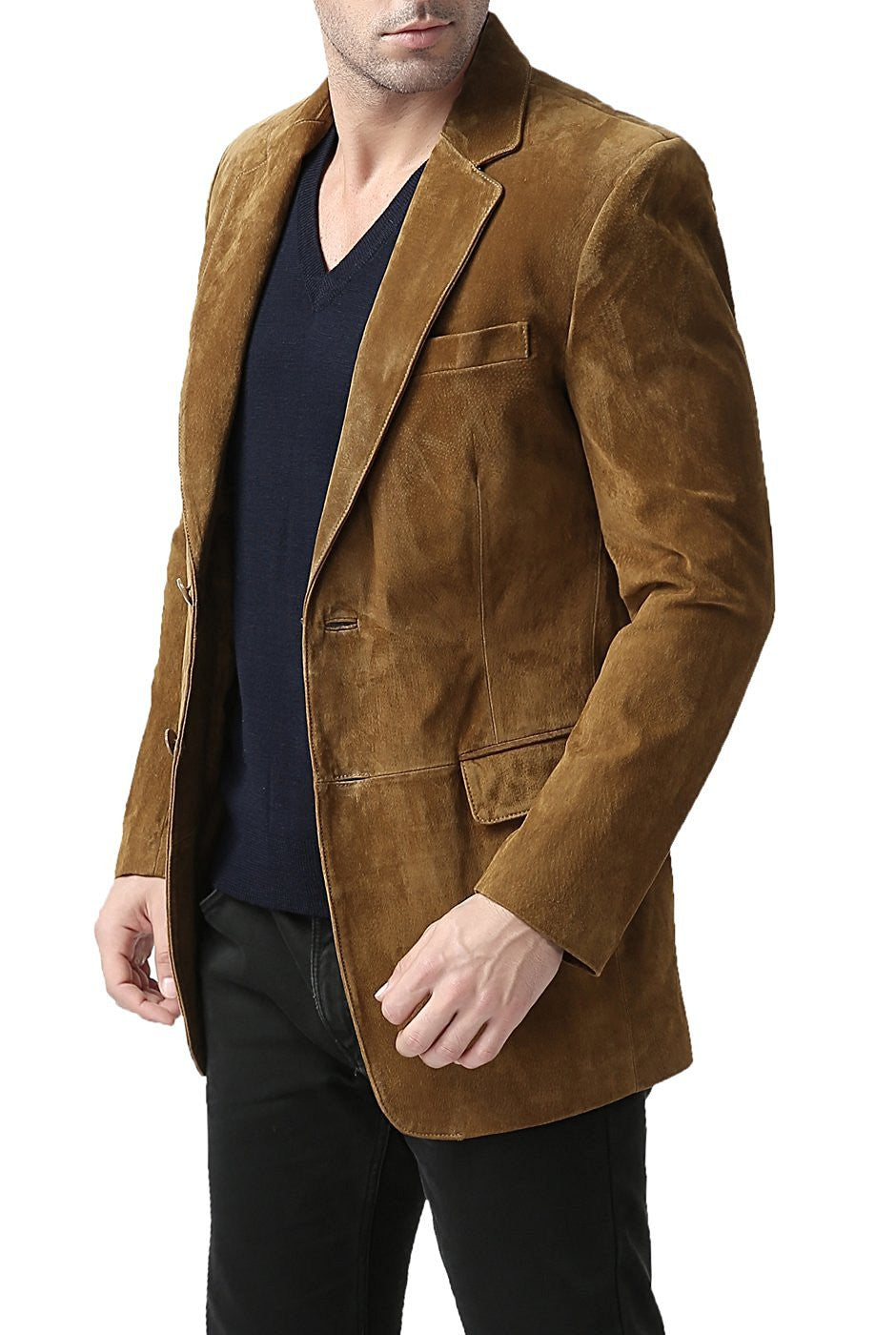 BGSD Men Cliff Classic Two-Button Suede Leather Blazer