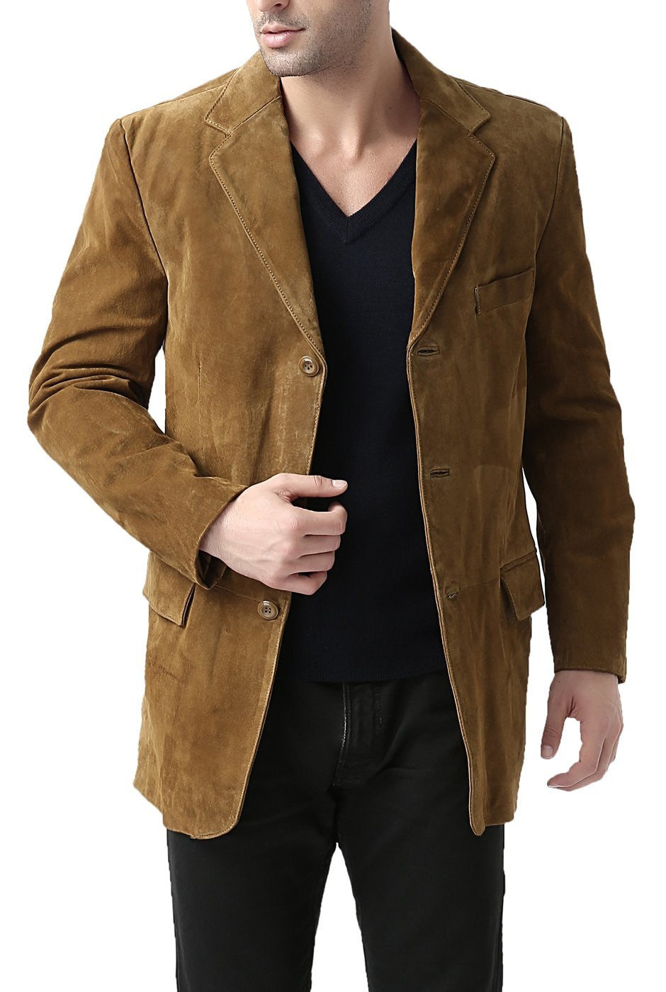 BGSD Men Robert Three-Button Suede Leather Blazer