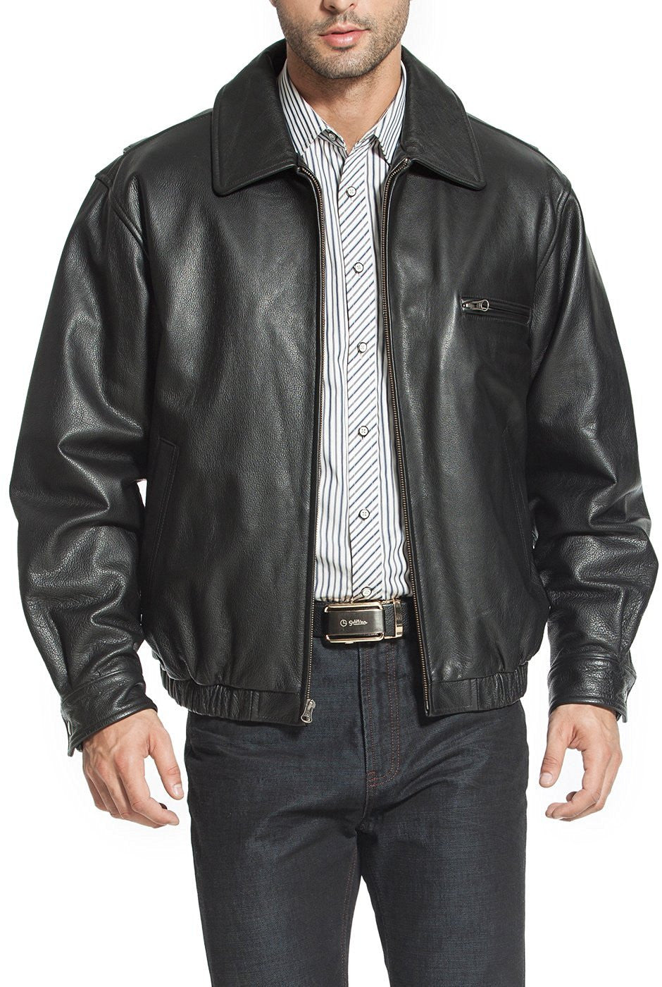 BGSD Men Aaron Classic Cowhide Leather Bomber Jacket