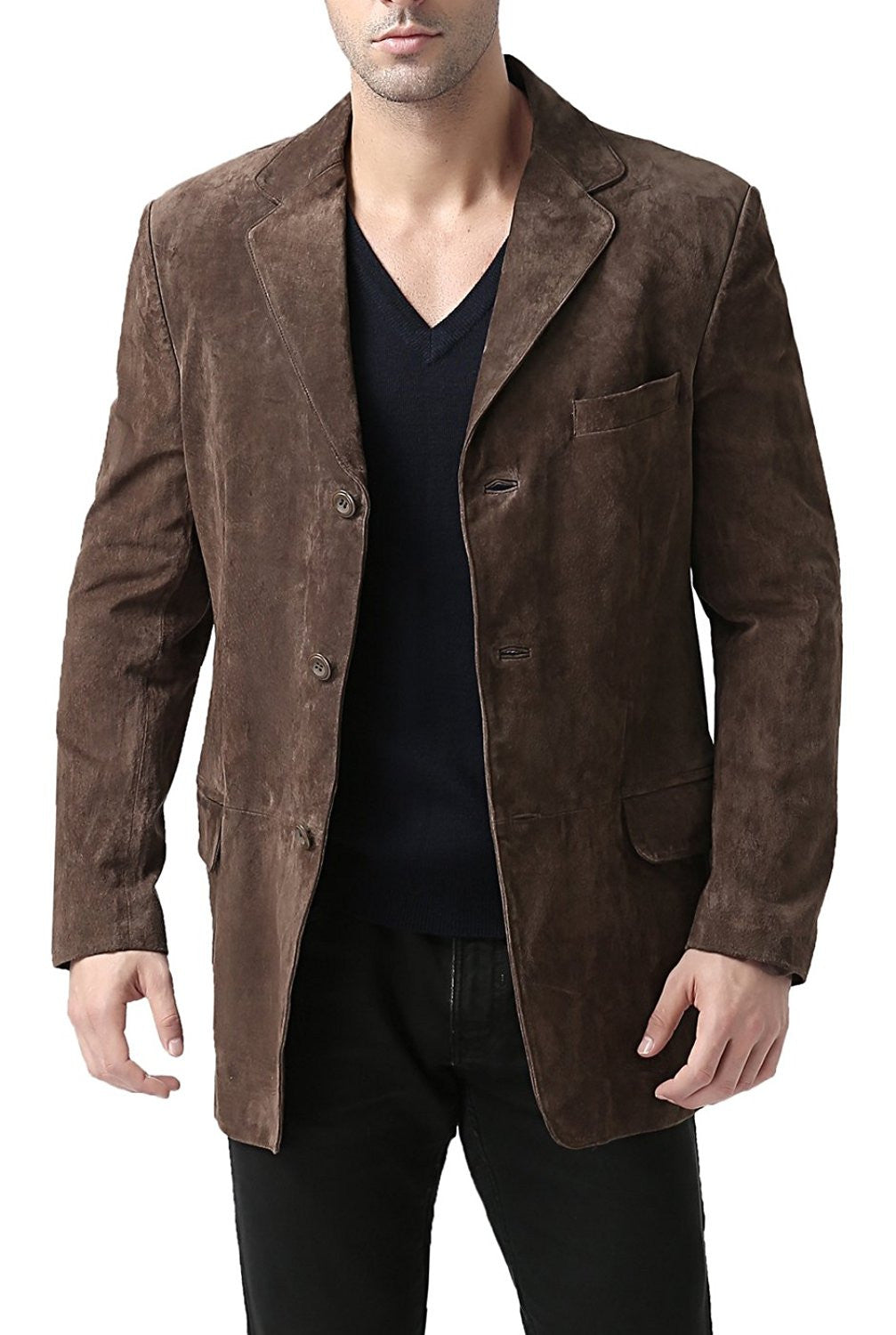 BGSD Men Robert Three-Button Suede Leather Blazer