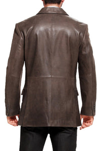 BGSD Men Mark Three-Button Distressed Cowhide Leather Blazer