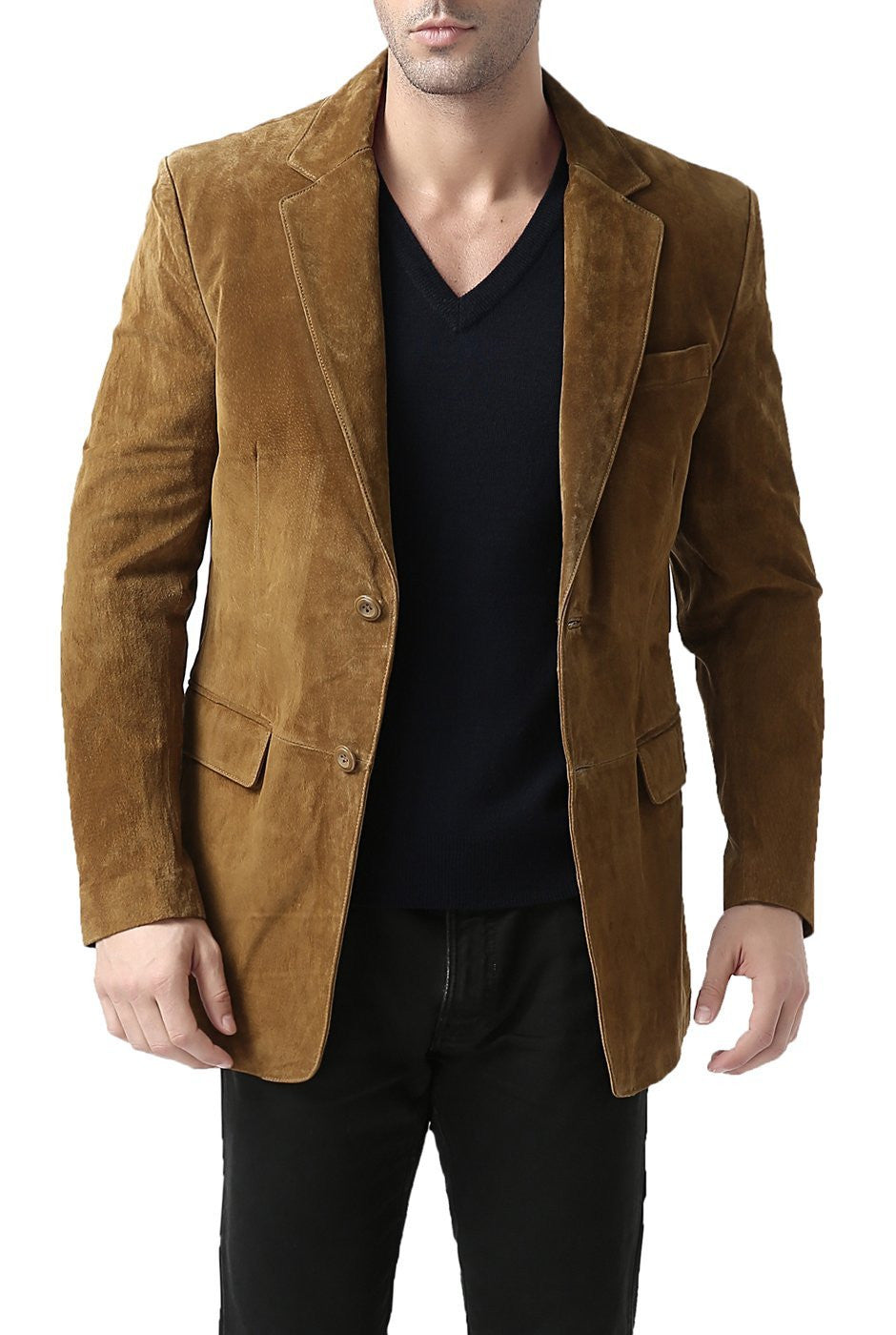 BGSD Men Cliff Classic Two-Button Suede Leather Blazer