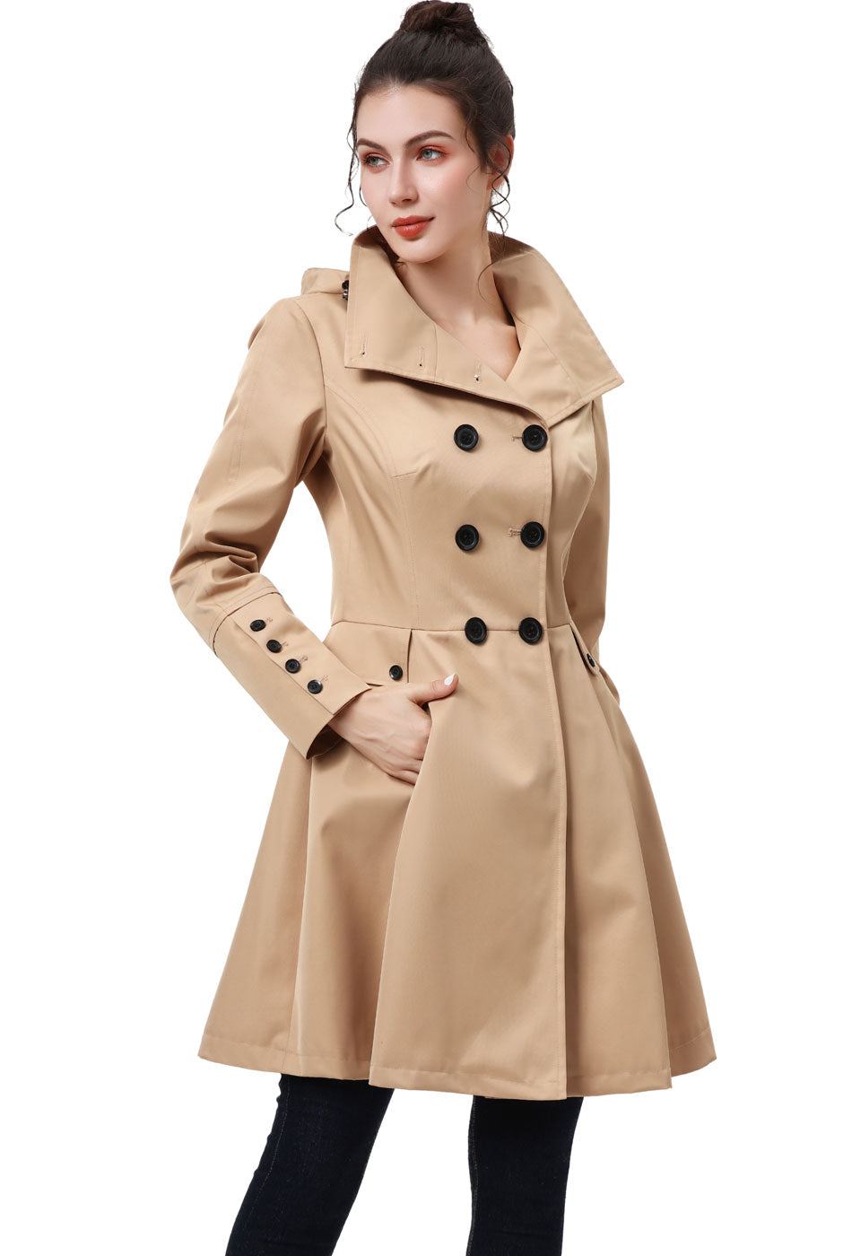 BGSD Women Kayla Waterproof Hooded Mid Length Trench Coat